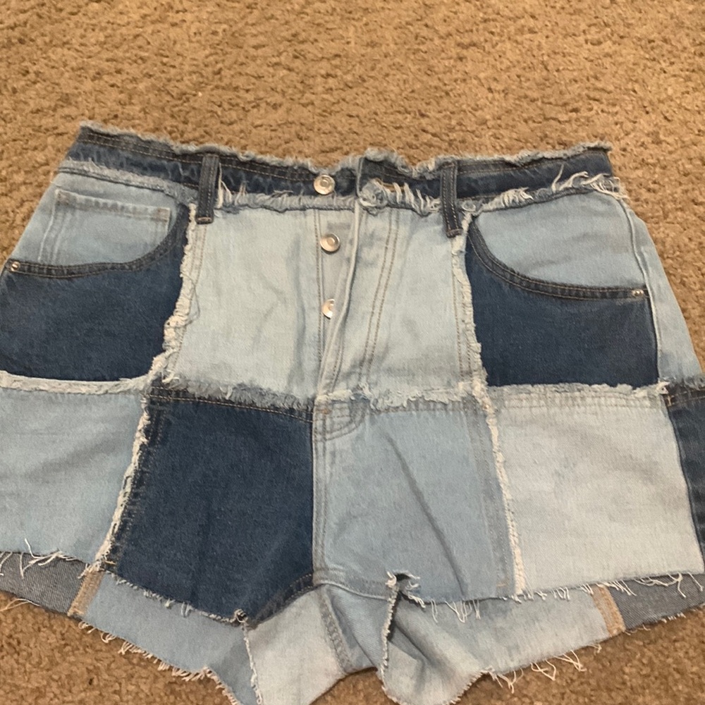 Multi colored jean shorts